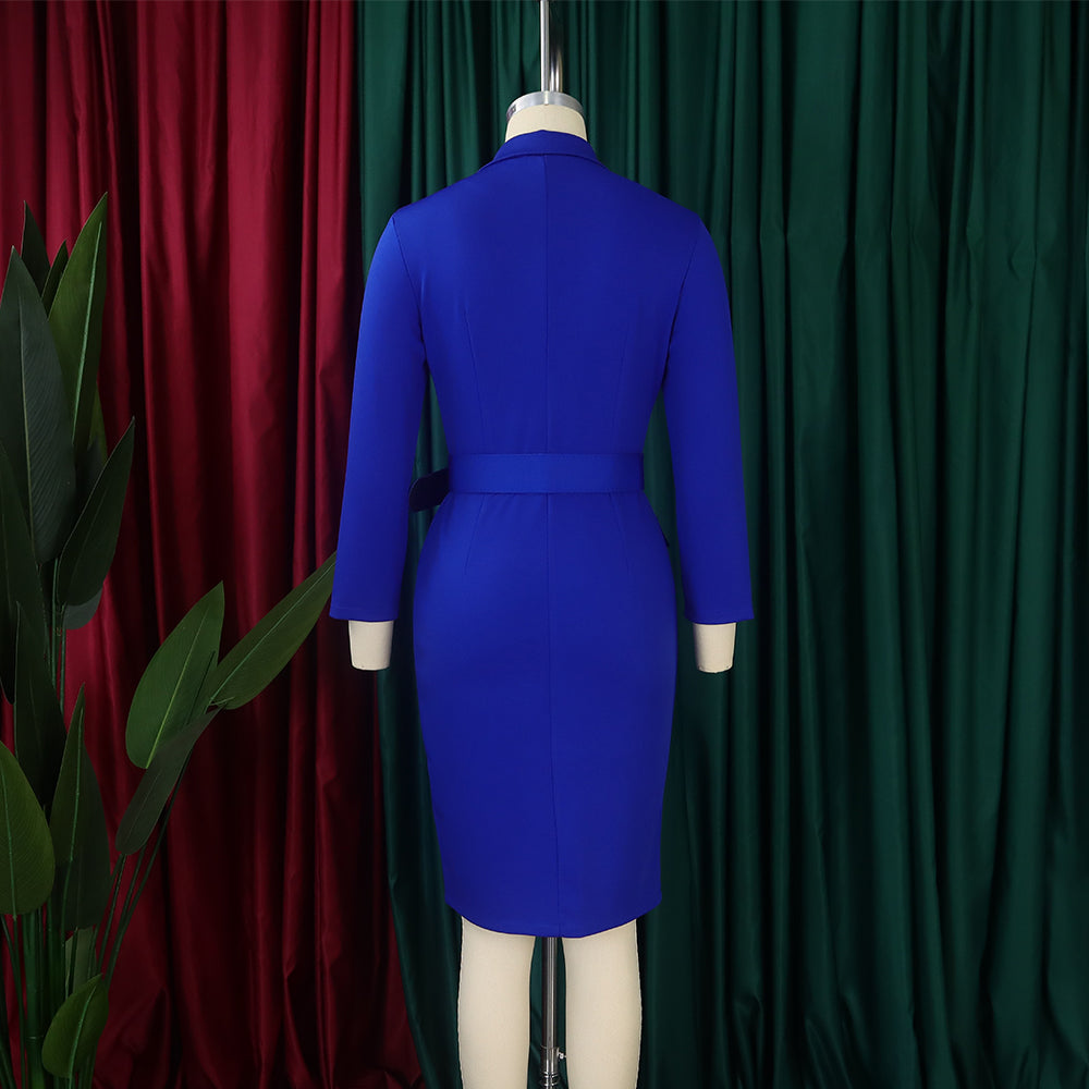 Chic Career Ol Turndown Collar Solid Color Double Breasted Plus Size African Dress 18