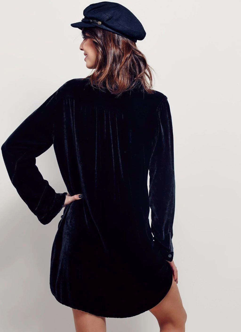 Autumn jacket women's V-neck loose long-sleeved velvet shirt dress 10