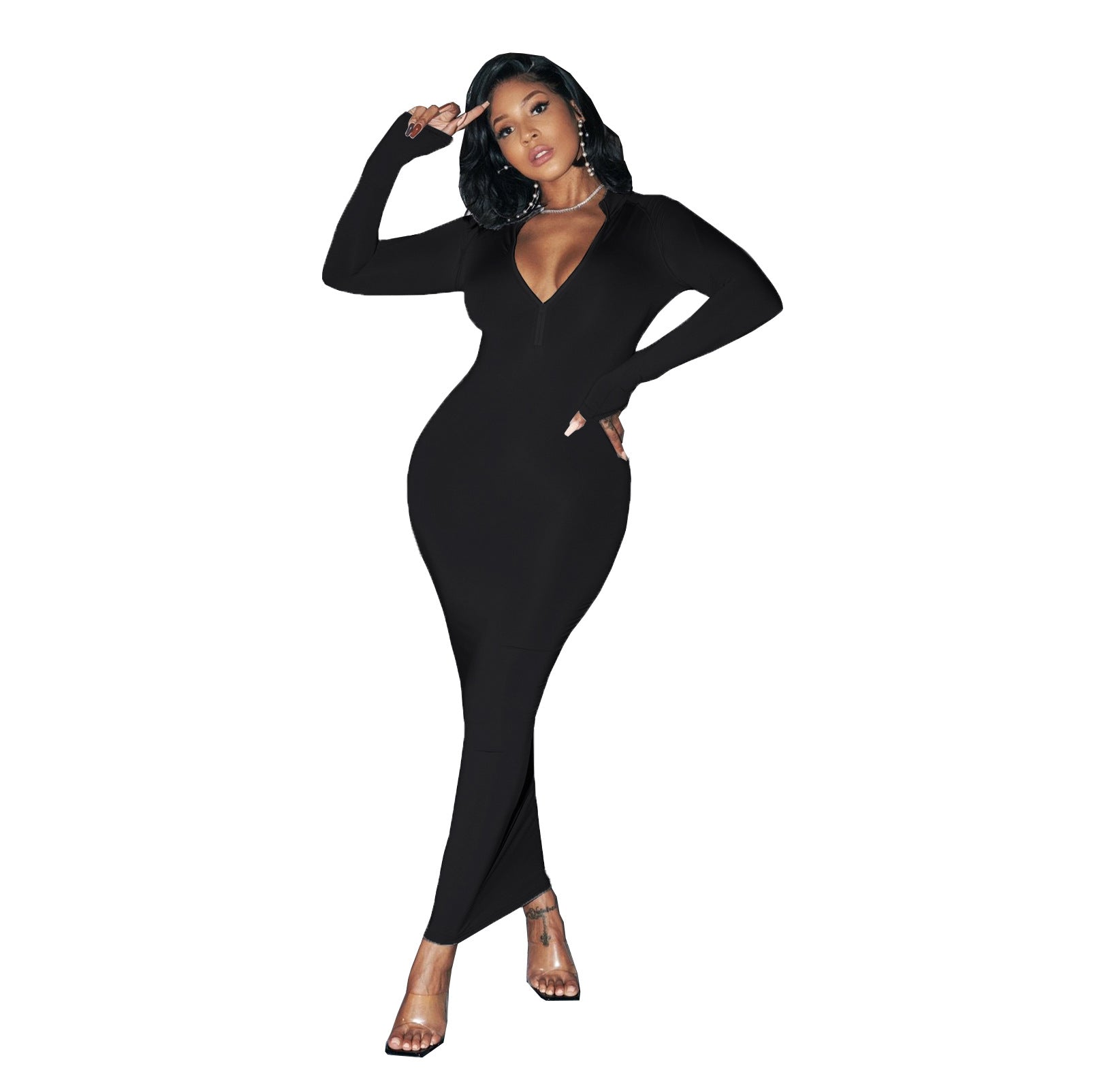 Women long sleeve zipper dress 13