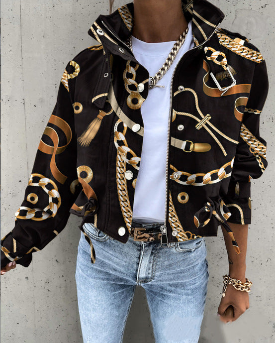 Autumn And Winter Printed Long Sleeve Casual Jacket For Women 8