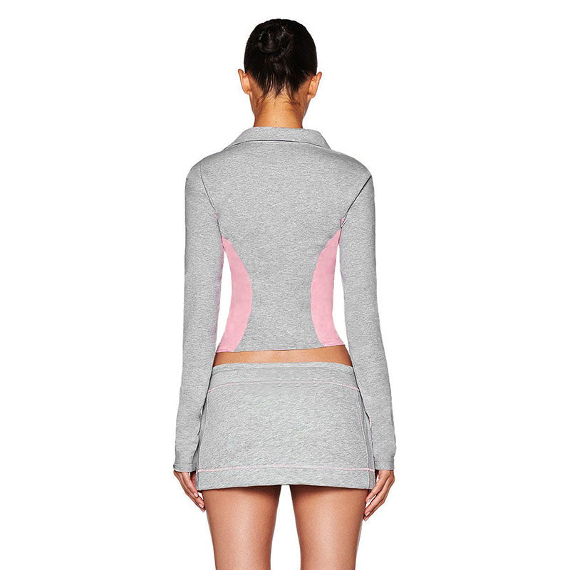 Women Autumn V-Neck Long Sleeve Top and SkirtTwo Piece Set 5