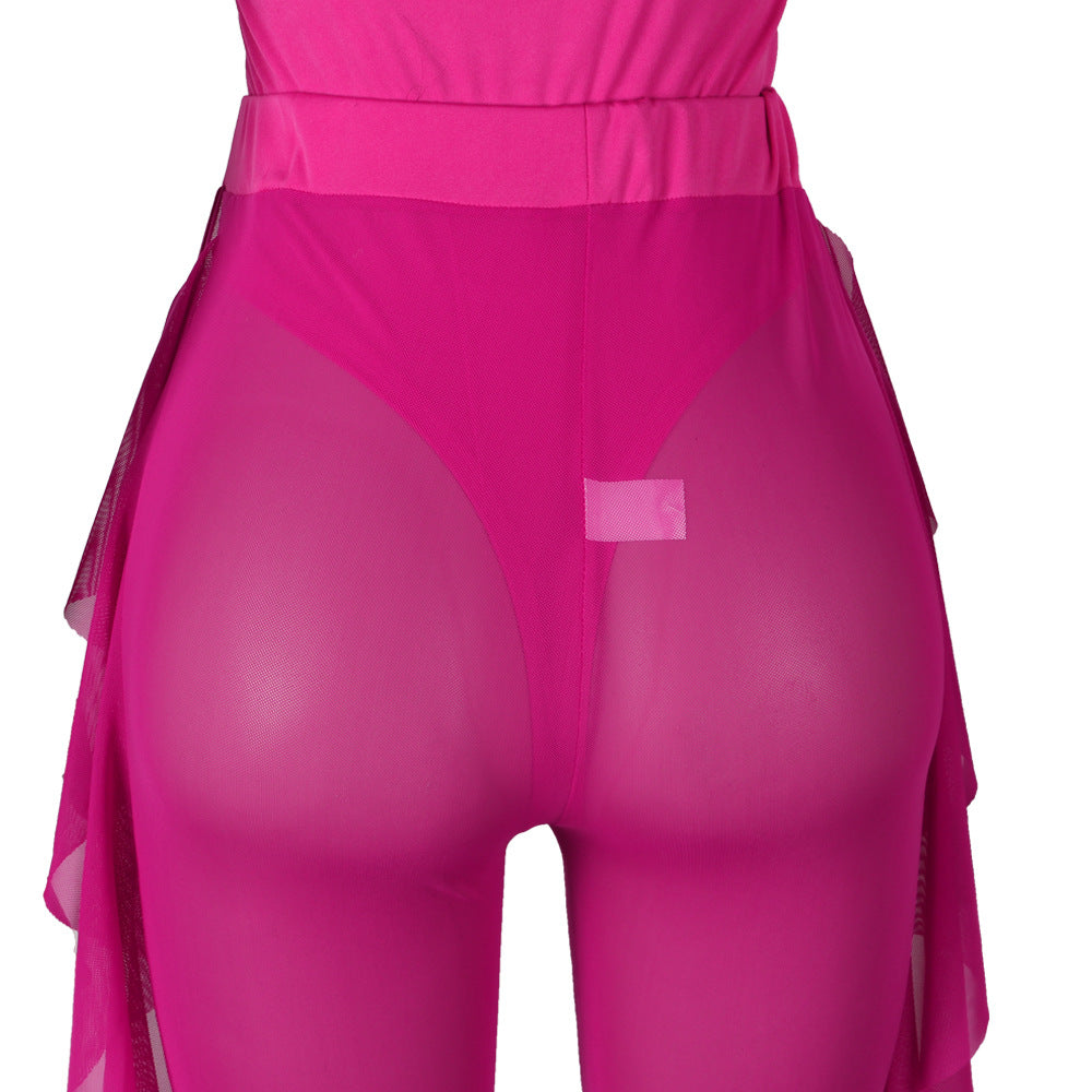 Women Sexy Solid Mesh Swimwear Two-piece Set 24