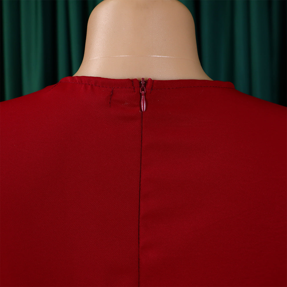 Plus Size African Women Chic Elegant Pleated Career Solid Dress 34