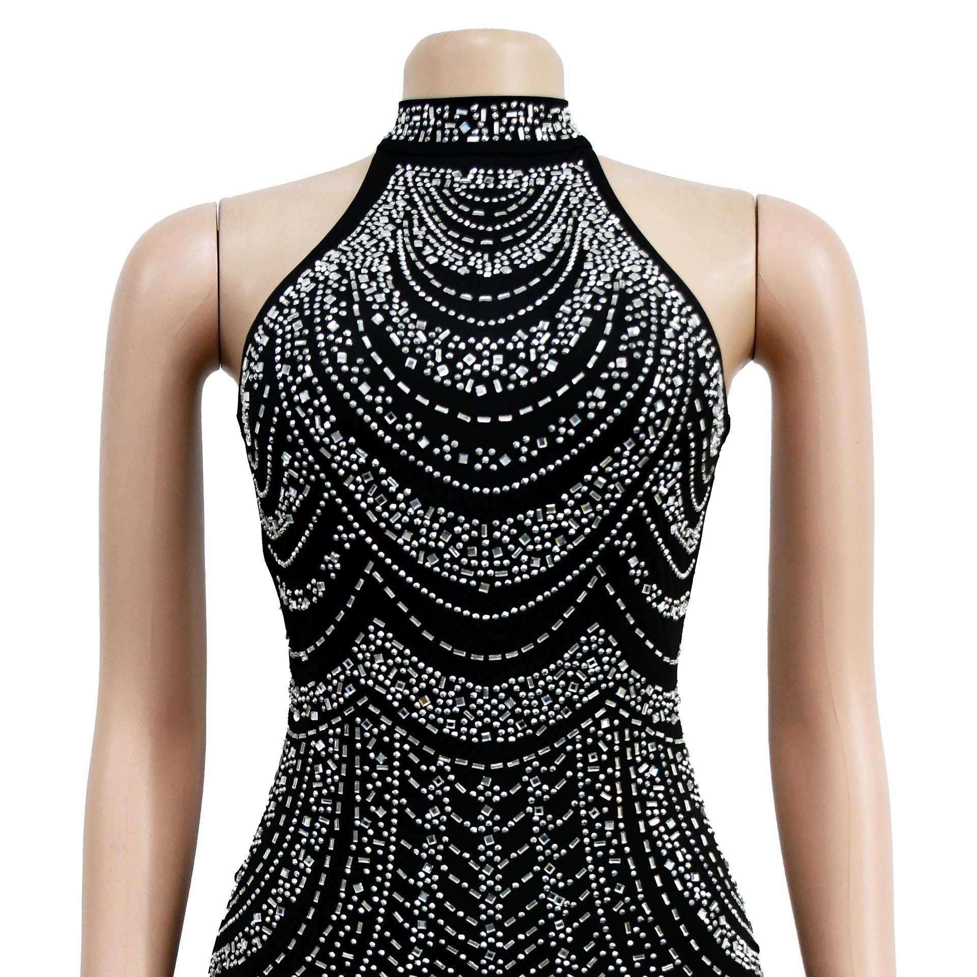 Fashion Ladies Solid Color Beaded Sleeveless Halter Neck Dress Women 20