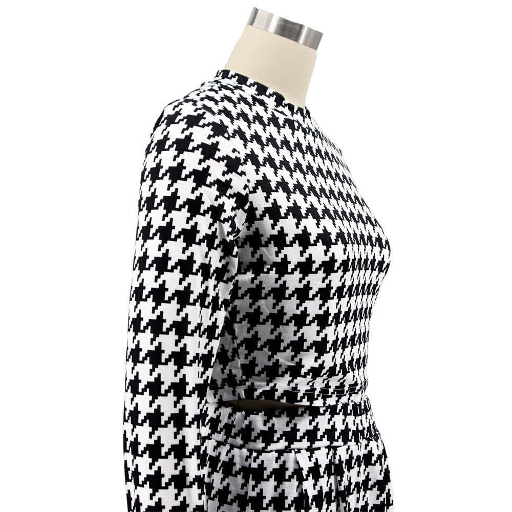 Women's Plaid Print Round Neck Long Sleeve Women's Casual Two Piece Pants Set 8