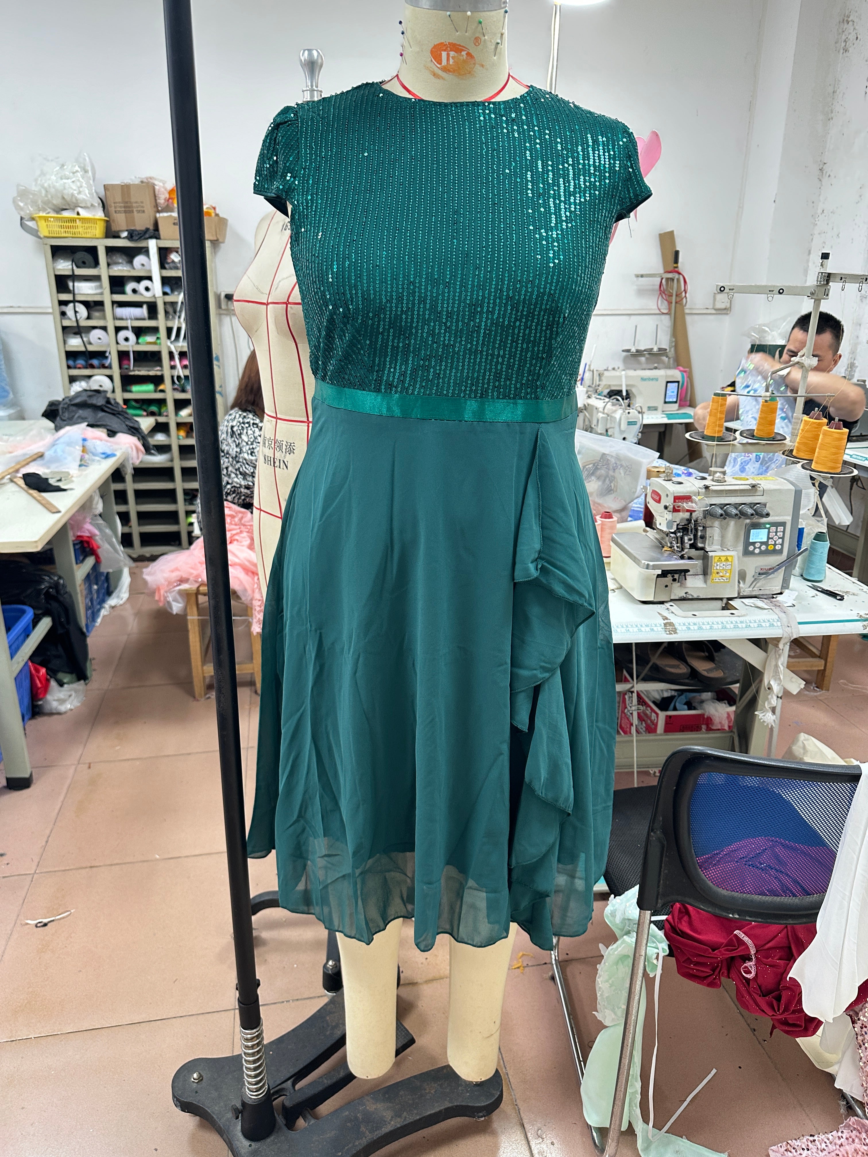 Solid Color Spring Summer Women's Short-Sleeved Slim-Fit Women's Dress 9