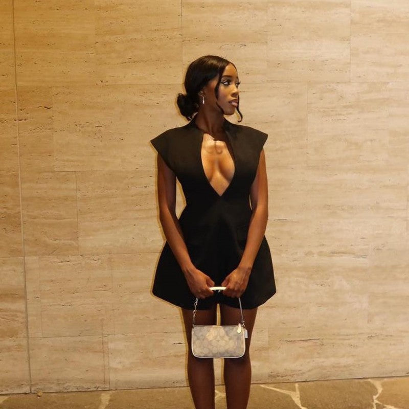 Summer Fashion Solid Color Deep V Sexy Slim Women's Dress 6