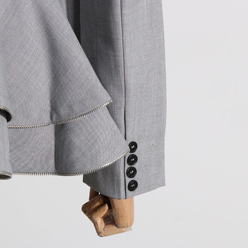 Autumn Chic Career Style Double Breasted Patchwork Ruffle Slim Waist Slim Fit Short Blazer 21