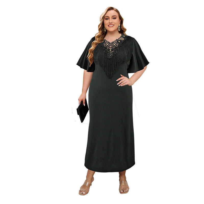 Plus Size Women Quarter Sleeve Tassel Slit Dress 6