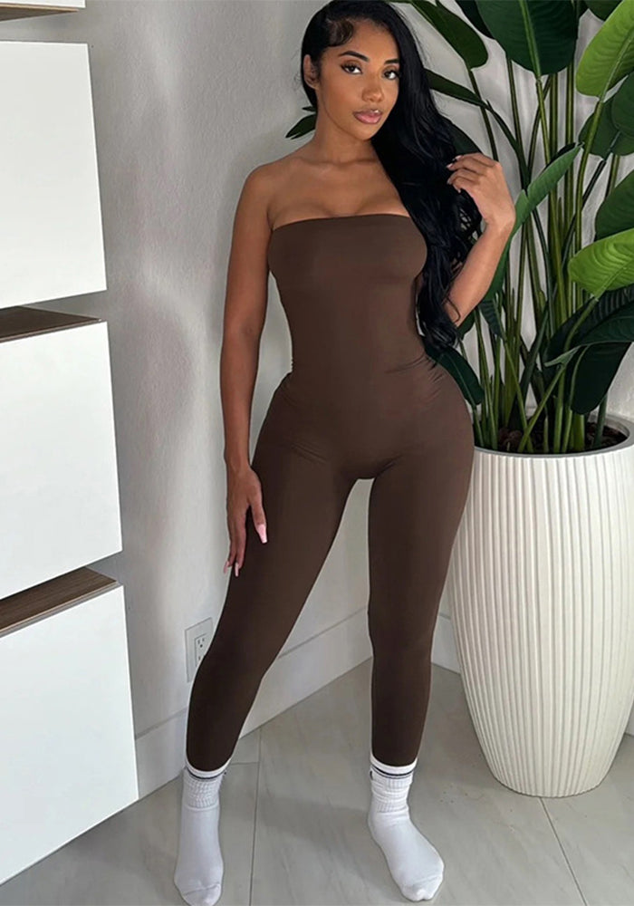 Women sexy Strapless Backless Solid sports pants Jumpsuit