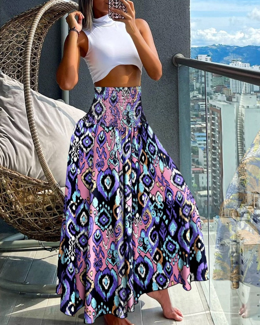 Summer Fashion High Waist Printed Women's Long Skirts 10