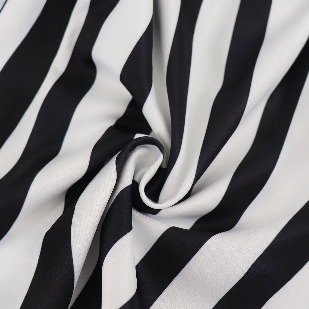 Women casual black and white striped sleeveless top and wide-leg pants two-piece set 5