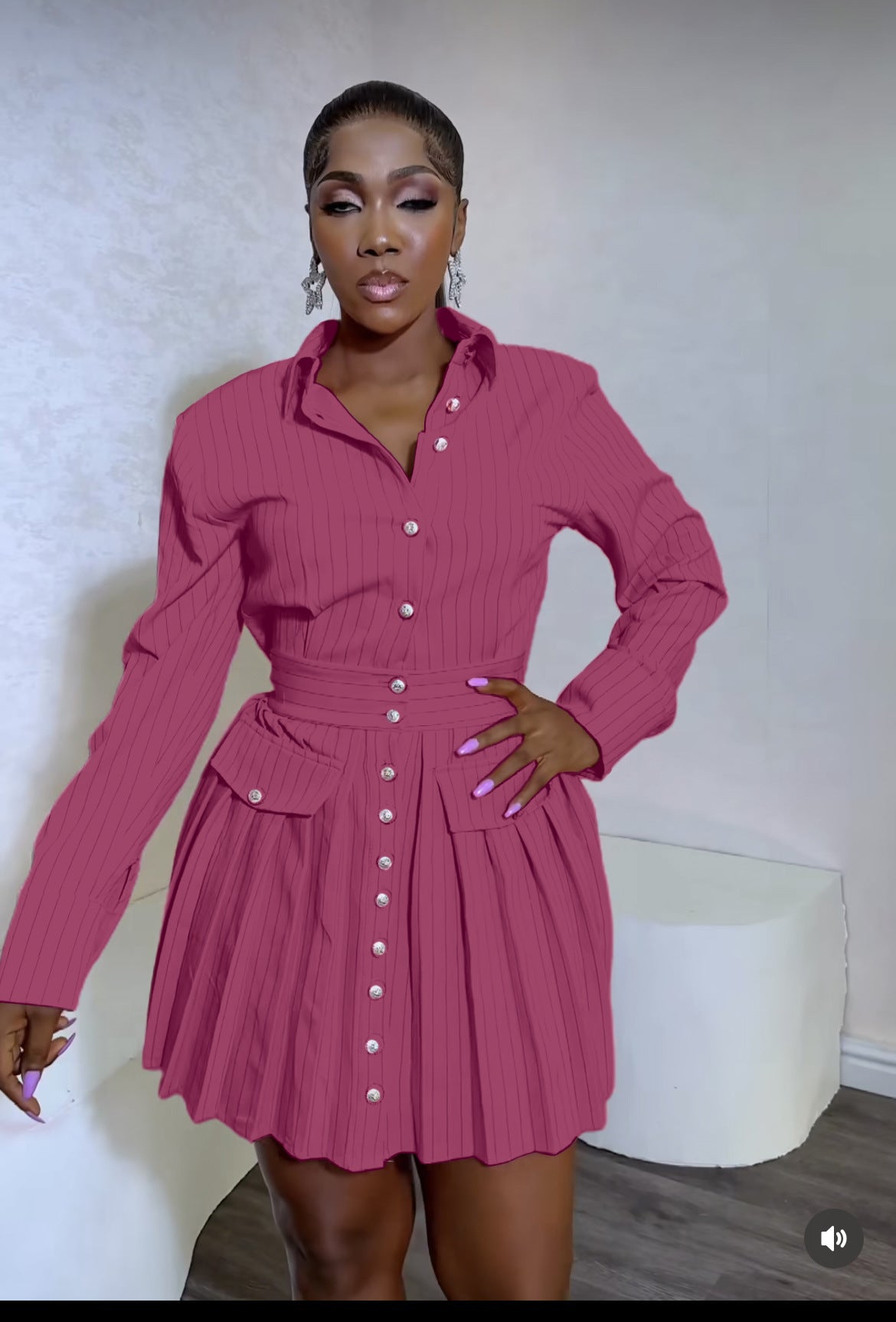 Women long sleeve shirt pleated skirt 3