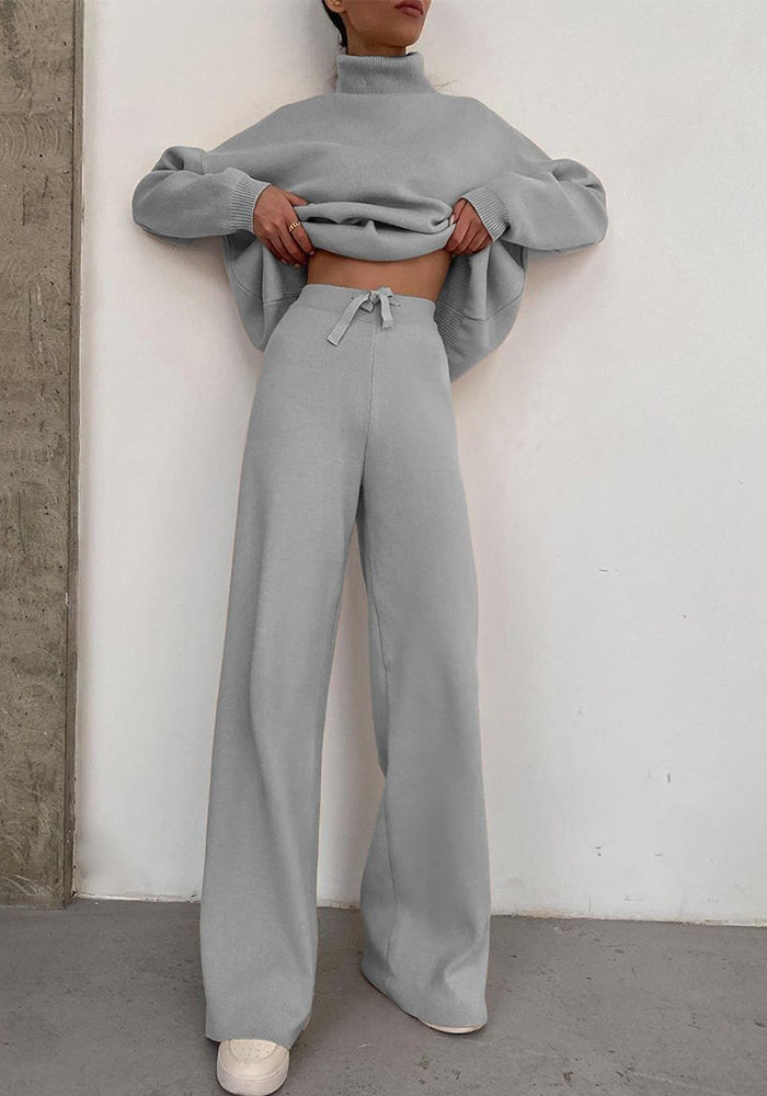 Women knitting lace-up Top and Pant Casual two-piece set