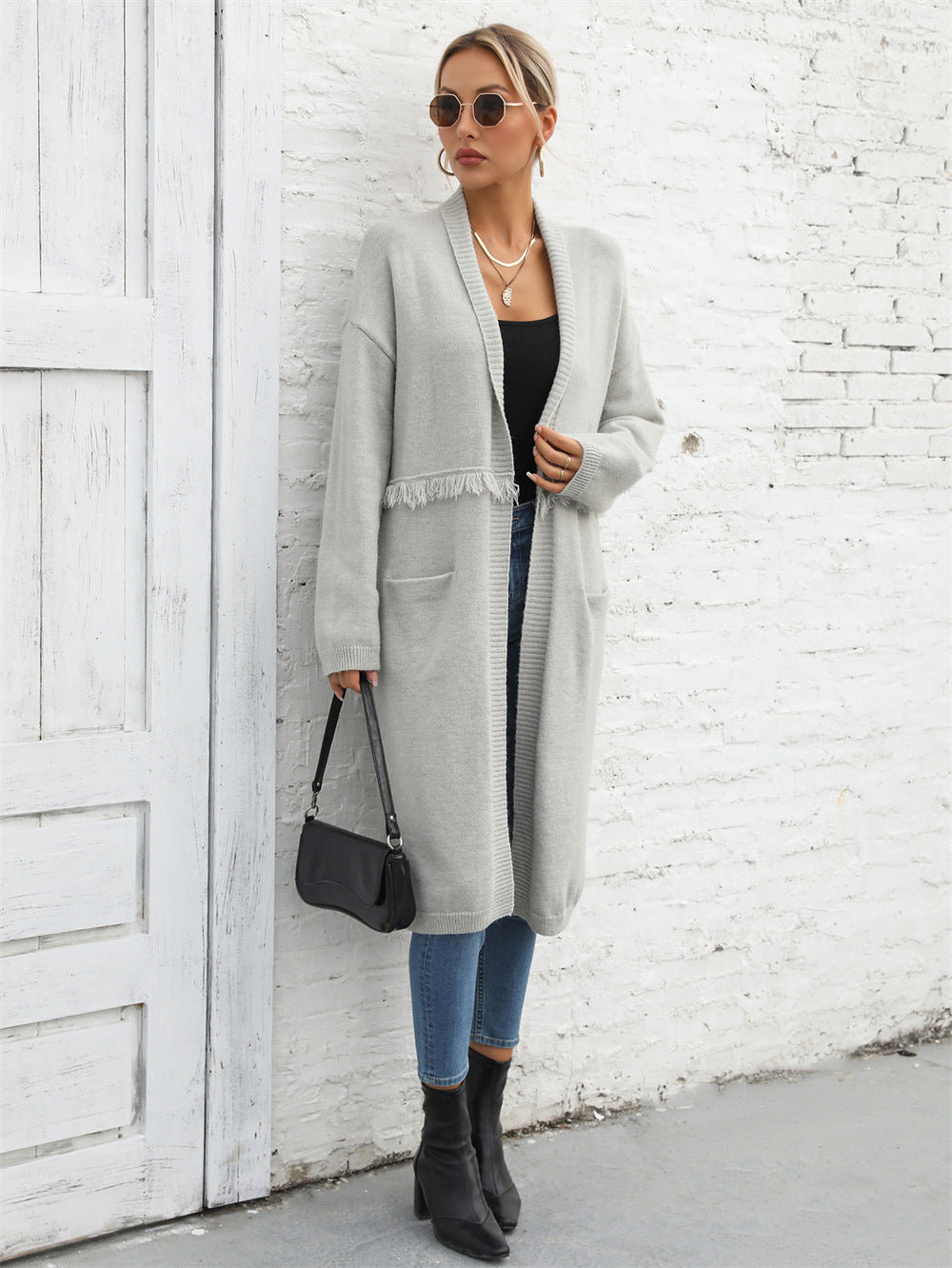 Winter Plus Size Long Cardigan Pocket Chic Fringe Sweater Coat 28