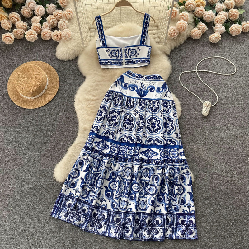 Women Summer Printed Camisole + Skirt Two-piece Set 10