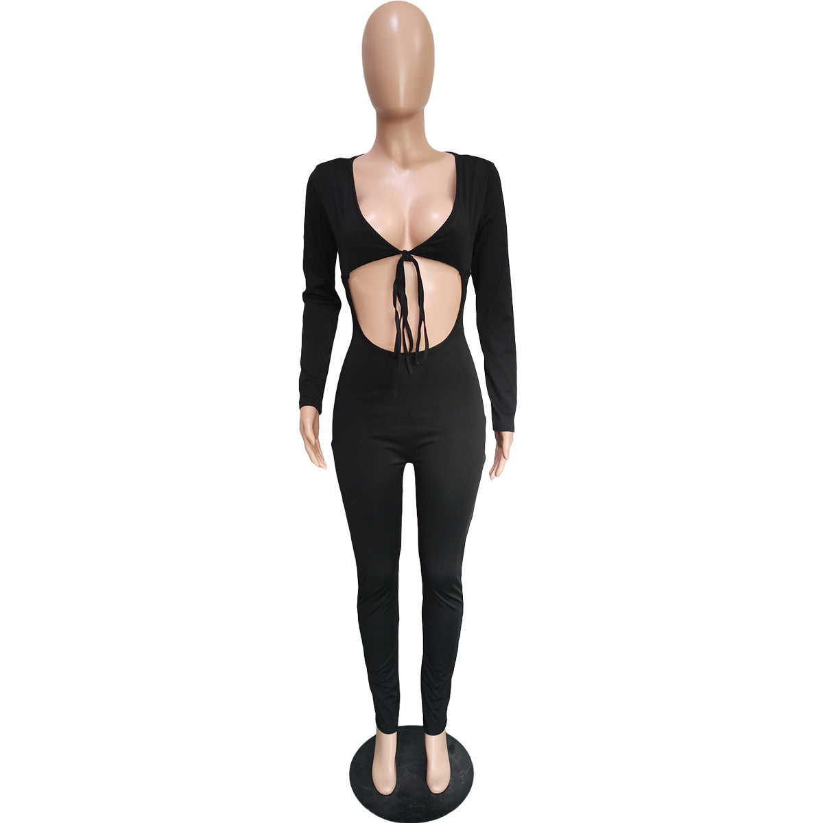 Women's Autumn Solid Color Lace-up Cutout Jumpsuit 24