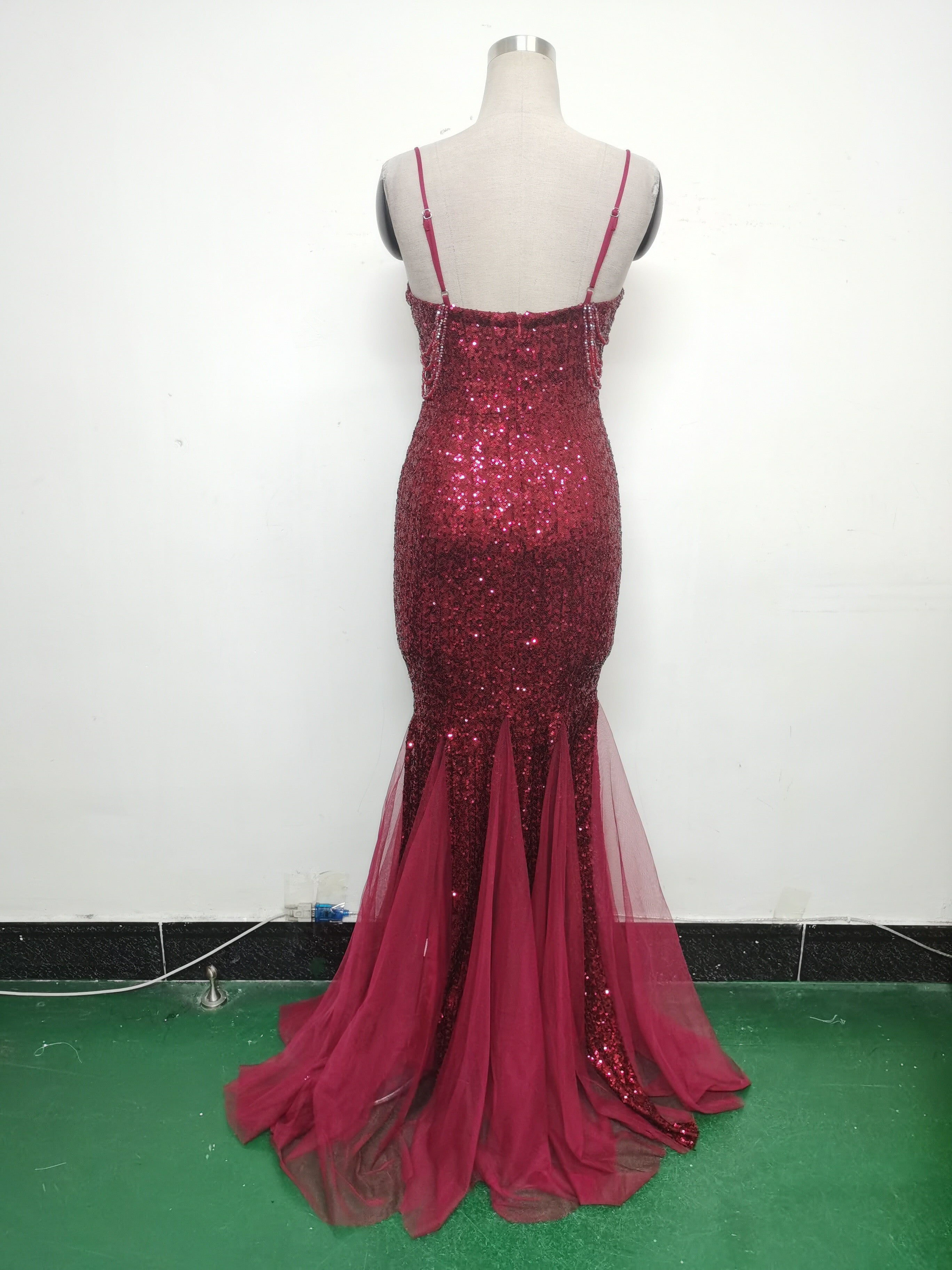 Strap Beading Mesh Sequin Evening Dress 31