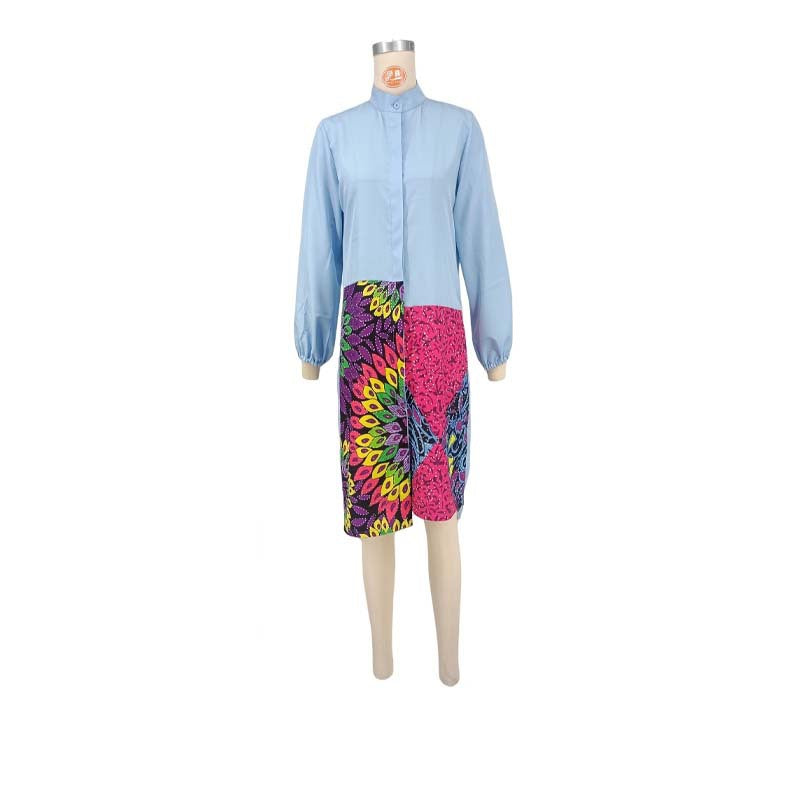 Plus Size Women's Casual Solid Color Round Neck Lantern Sleeve Dress 4