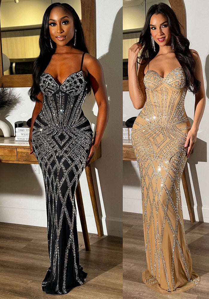 Sexy Fashion Beaded Straps Sleeveless Low Back Bodycon Party Dress