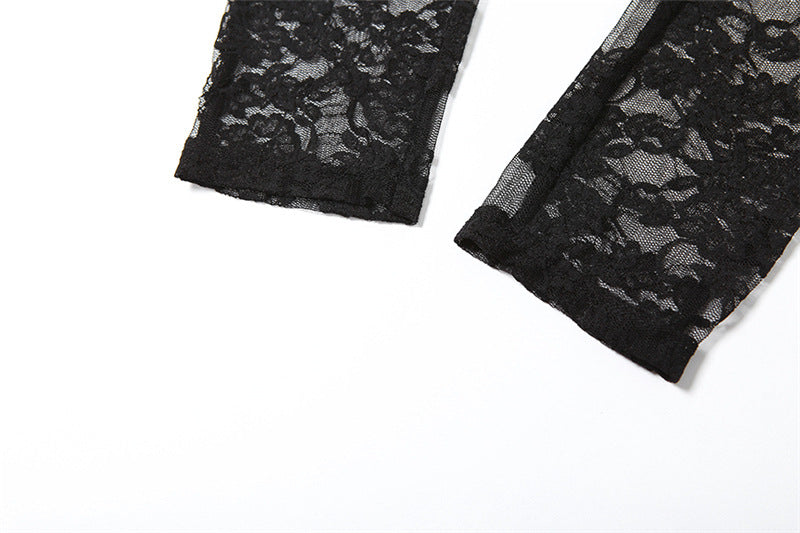 Women's Spring Summer Style Street Sexy See-Through Round Neck Long Sleeve Lace Tight Fitting Jumpsuit 14