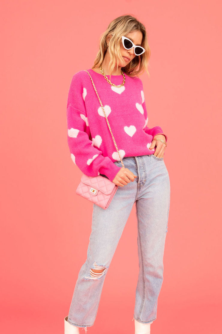 Winter Women's Sweater Heart Print Round Neck Pullover Plus Size Sweater For Women 4