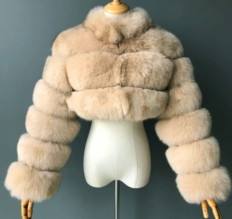 Cropped Coat Fashionable Faux Fur Coat Women Stand Collar Long Sleeves 35
