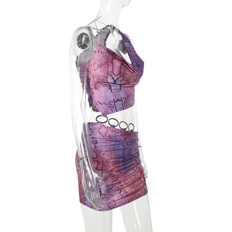 Women's Sexy One Shoulder Crop Two Piece Skirt Set 7