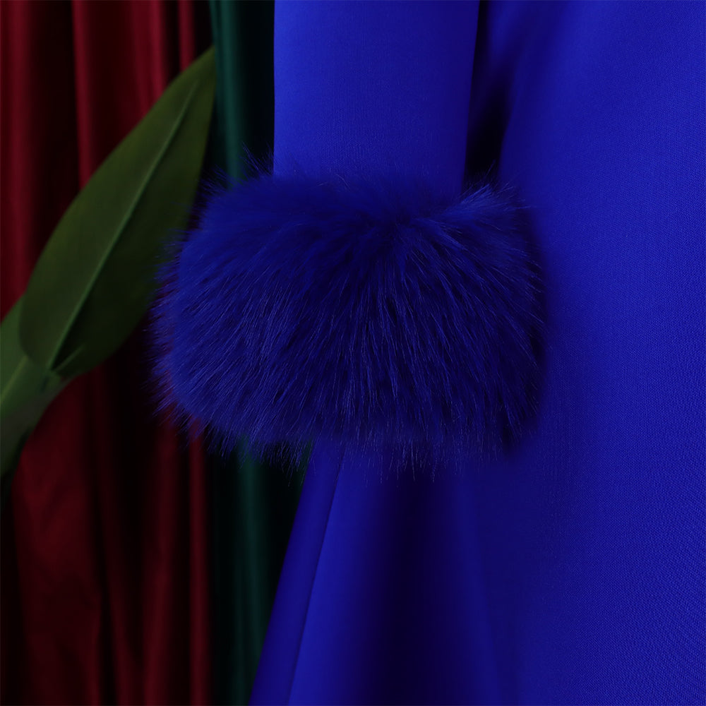 Winter Chic Elegant Fur Decorated Long Sleeve A-Line African Party Dress 31