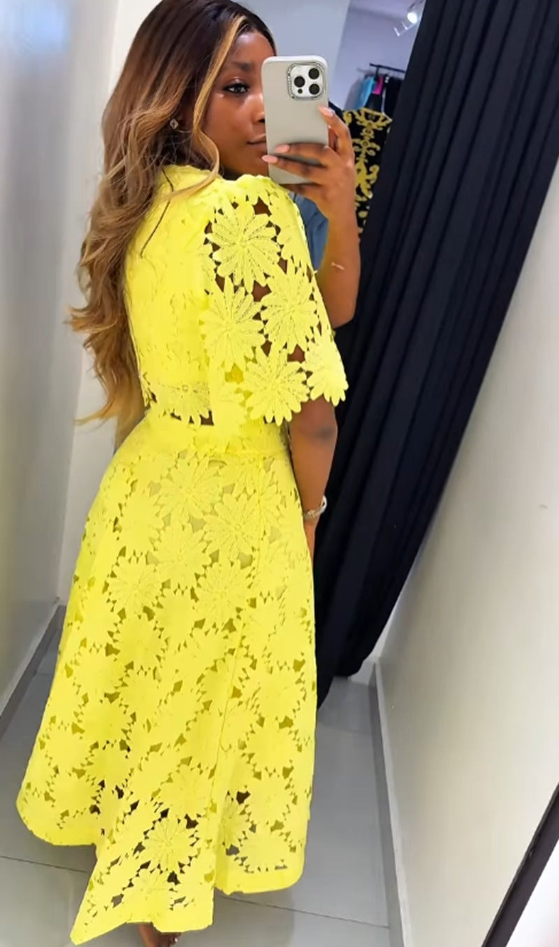 Women's Hollow Out Top Fashion Casual Two-Piece Set 3