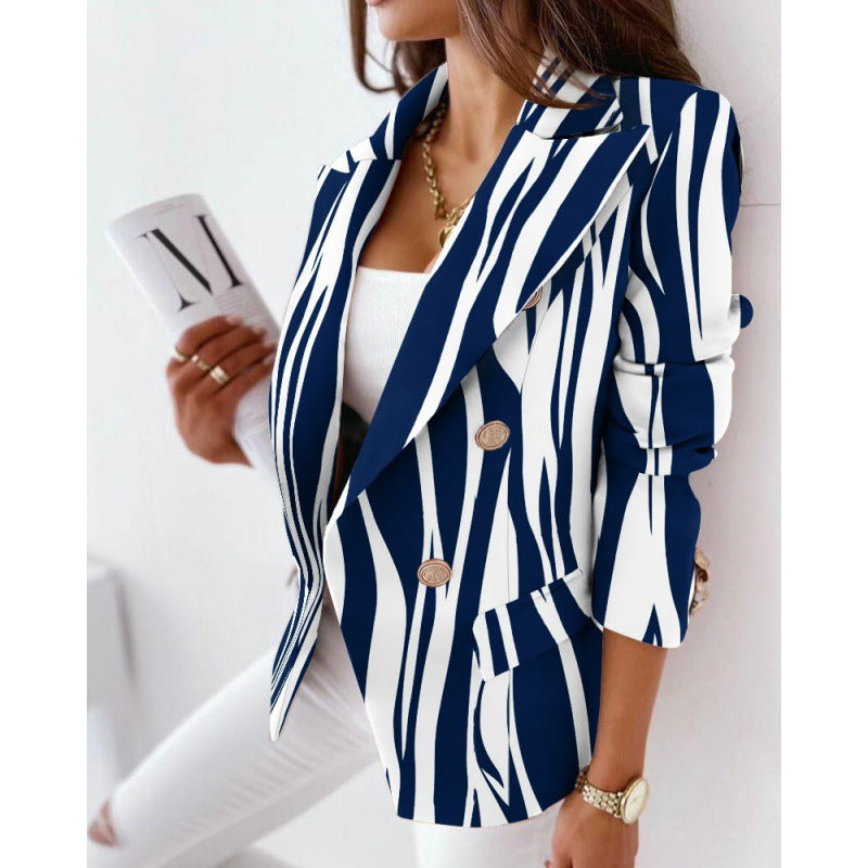Women Autumn and Winter Long Sleeve Double-Breasted Printed Suit 23