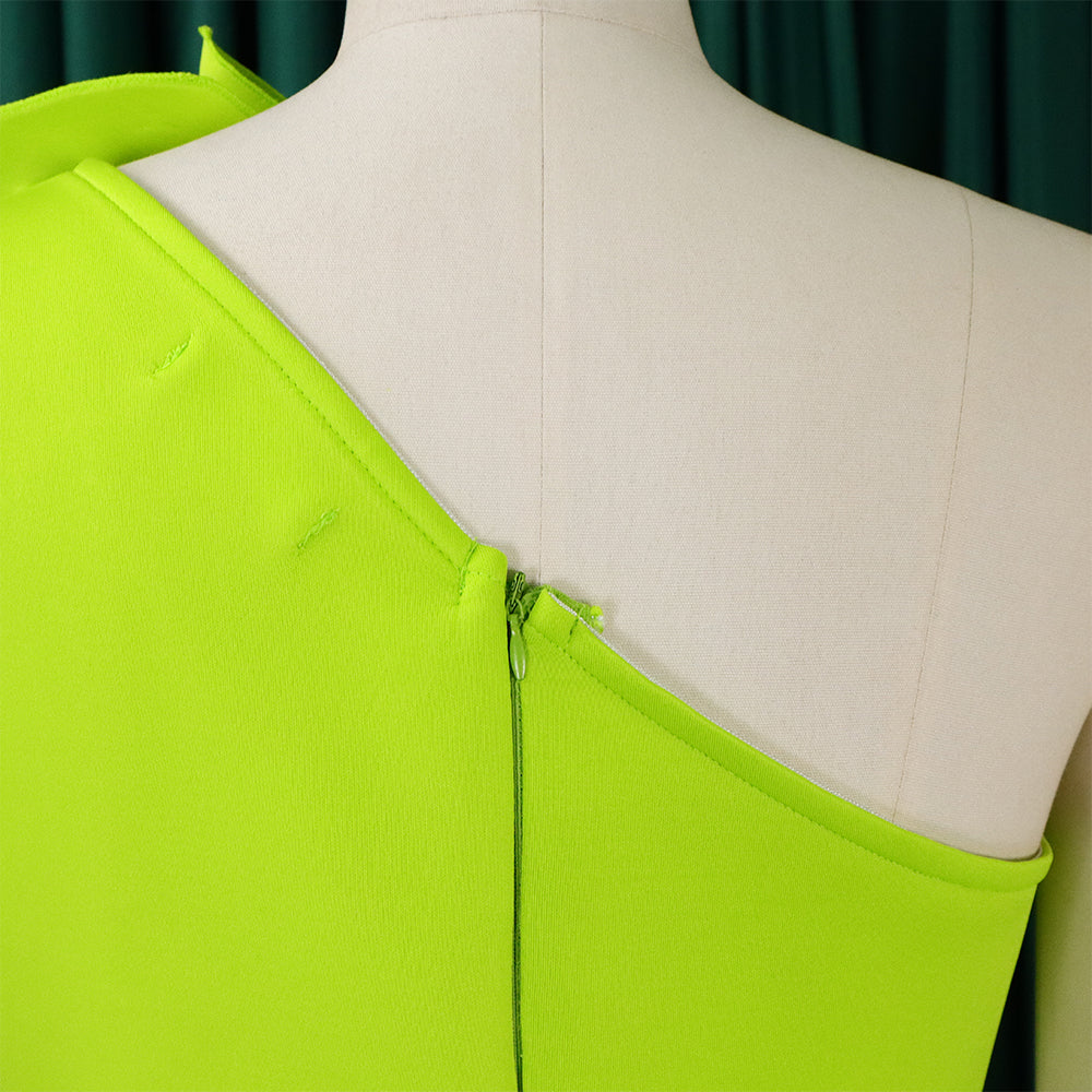 Plus Size Women's Sexy One Shoulder Ruched High Waist Ruffle Formal Party Gown Evening Dress 16