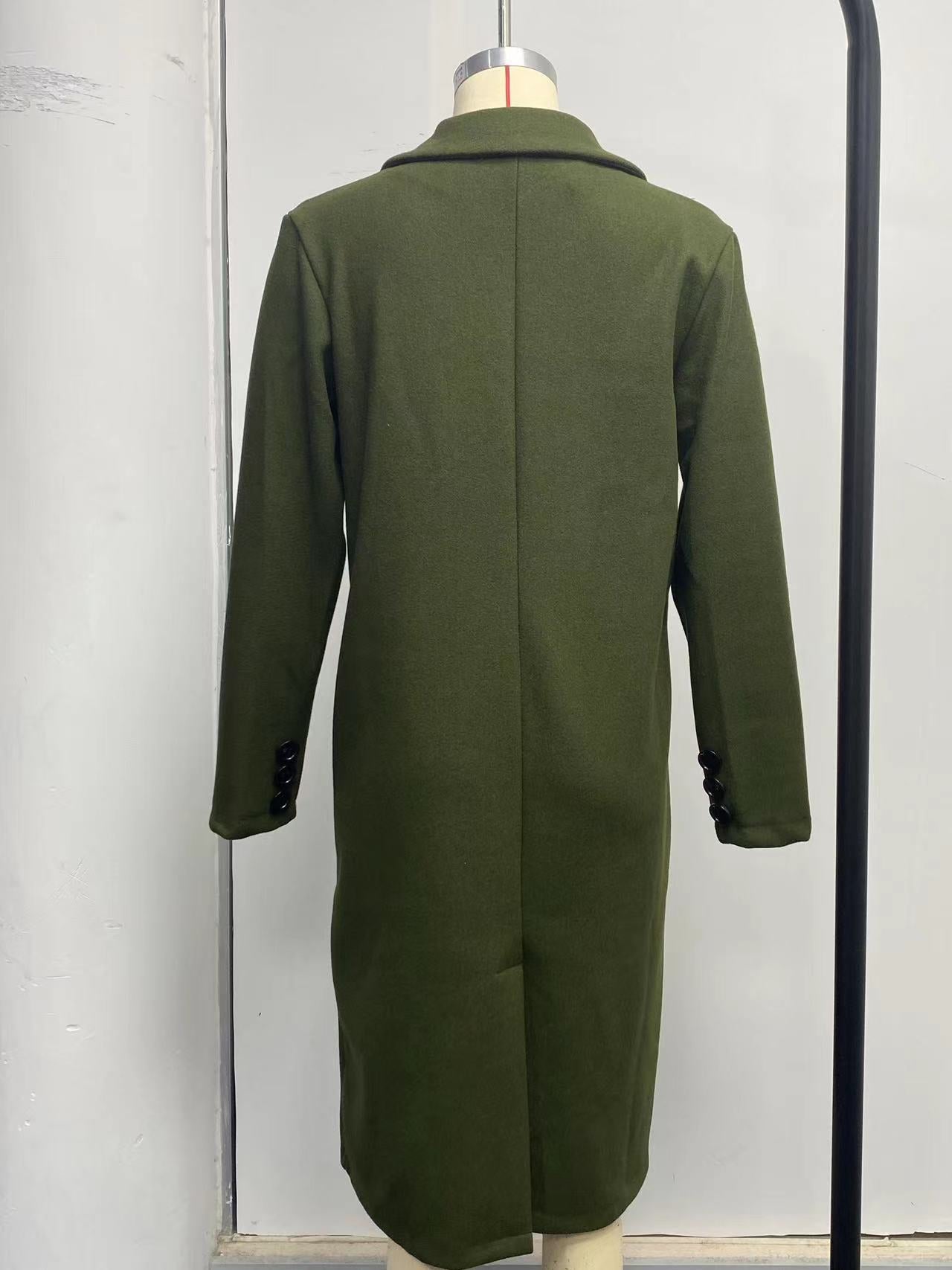 Women Solid Long Sleeve Double Breasted Pocket Coat 25