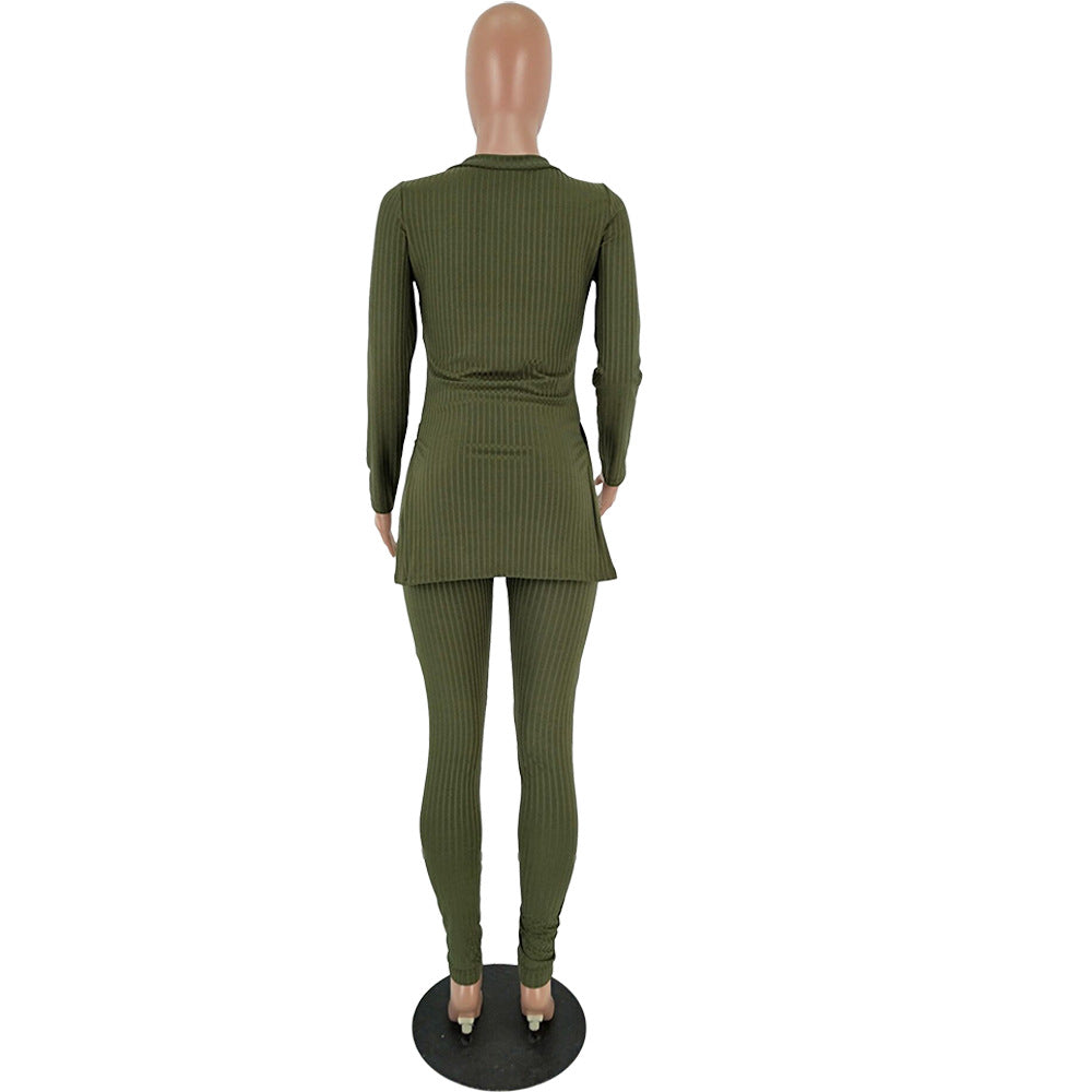 Women slit Ribbed sexy Top and Pant two-piece set 9