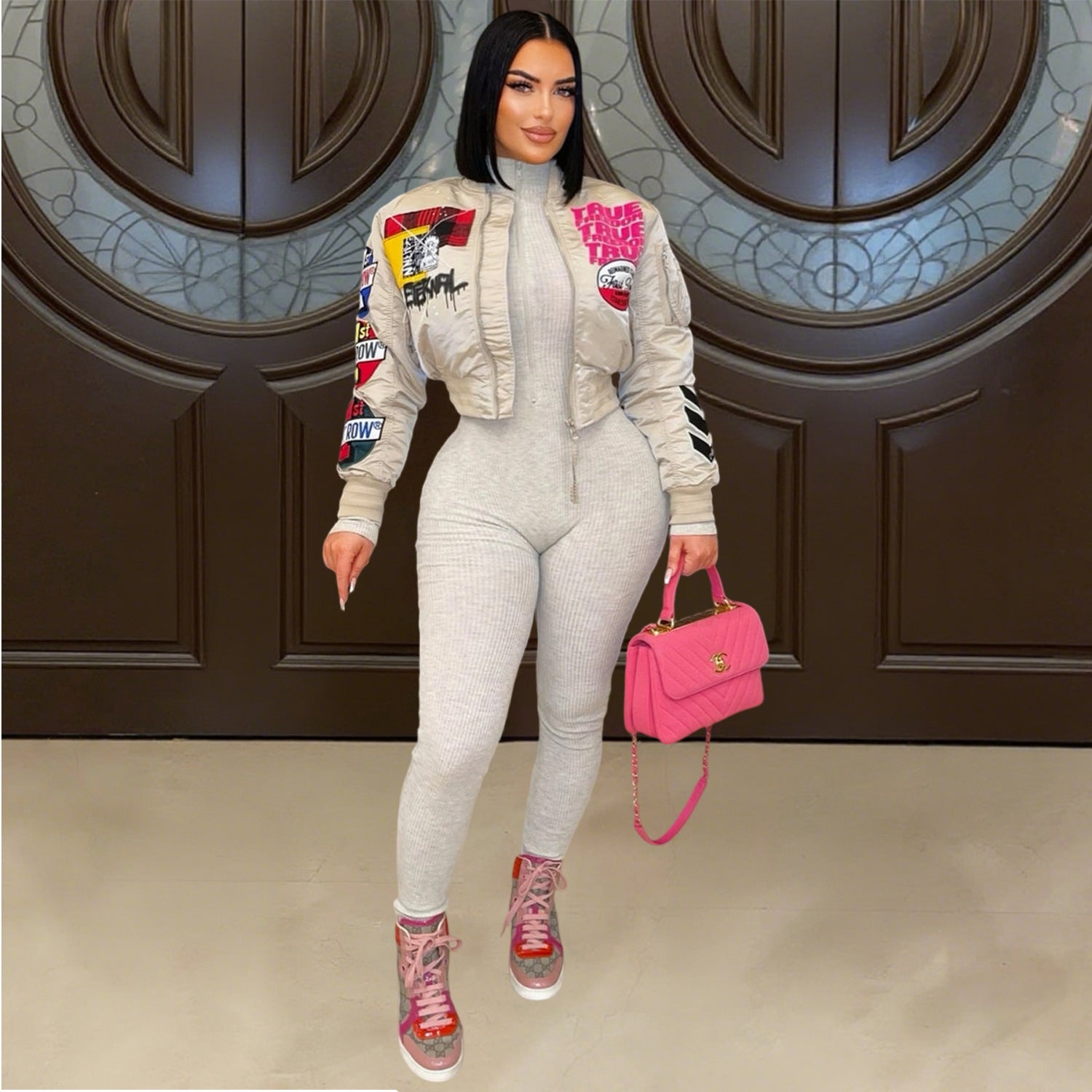 Women Fall/Winter Printed Casual Bomber Jacket 3