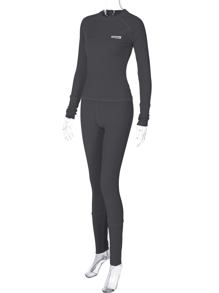 Women Winter Long Sleeve Top and Sports Tight Pants Two-piece Set 23