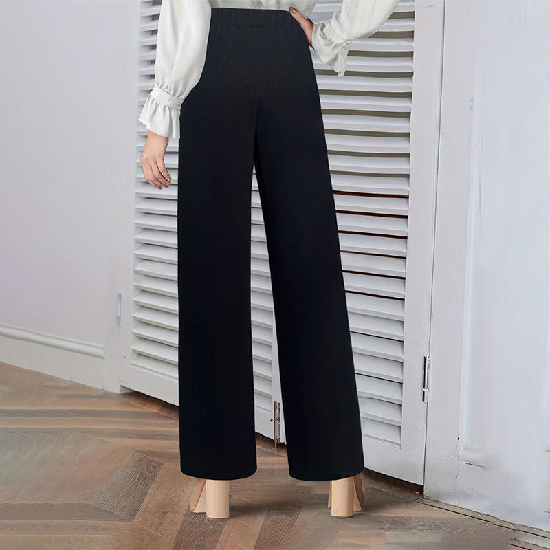 Women Elegant Solid Button Knitting Stretchy Wide Leg Pants 4