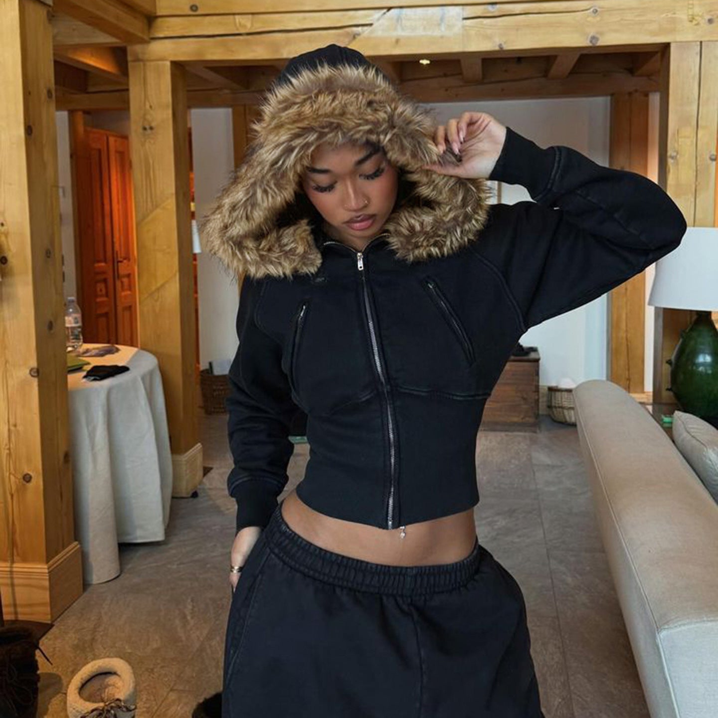 Women Hooded Zipper American-Style Jacket