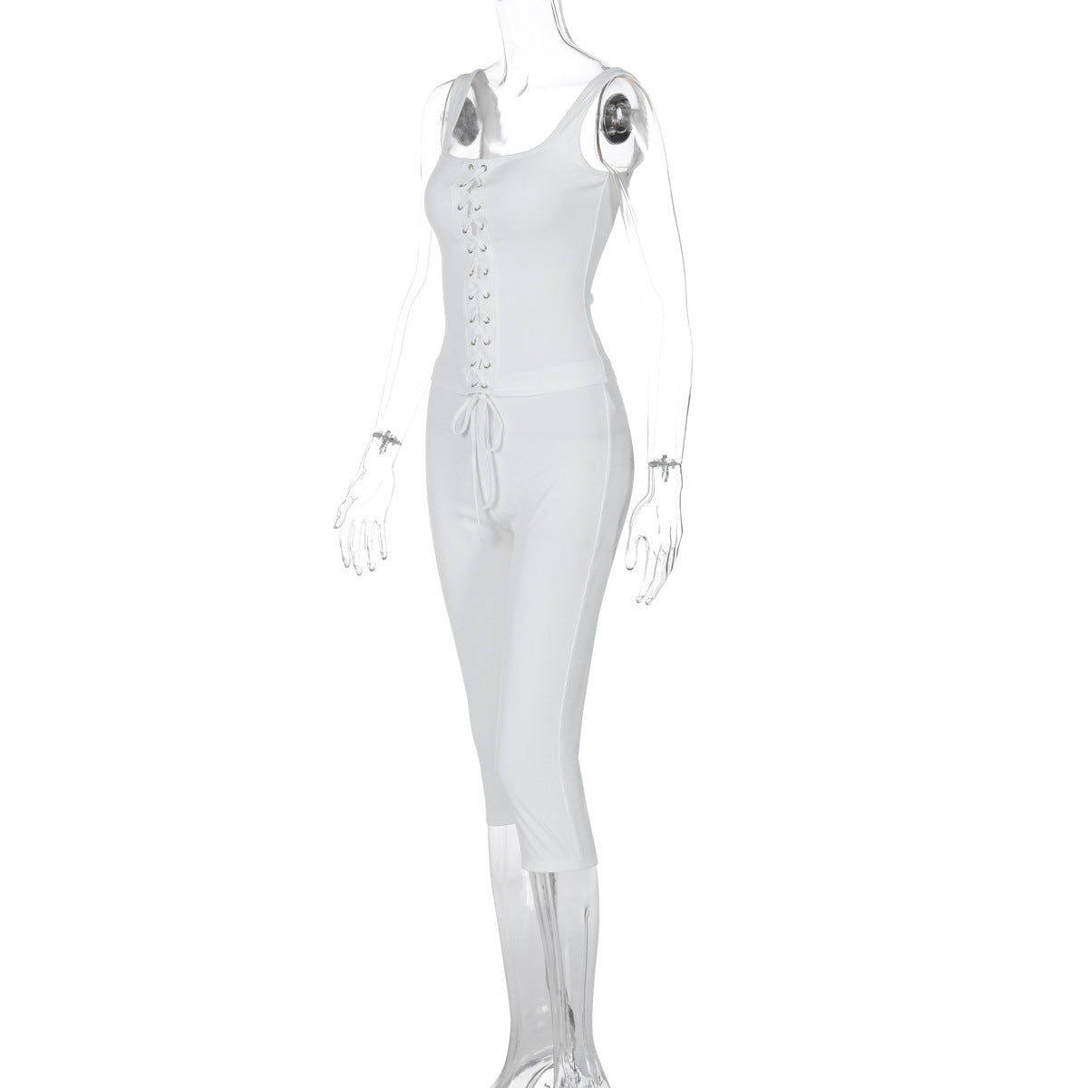 Women Autumn and Winter Lace-Up Top and Solid Shorts Two-Piece Set 9