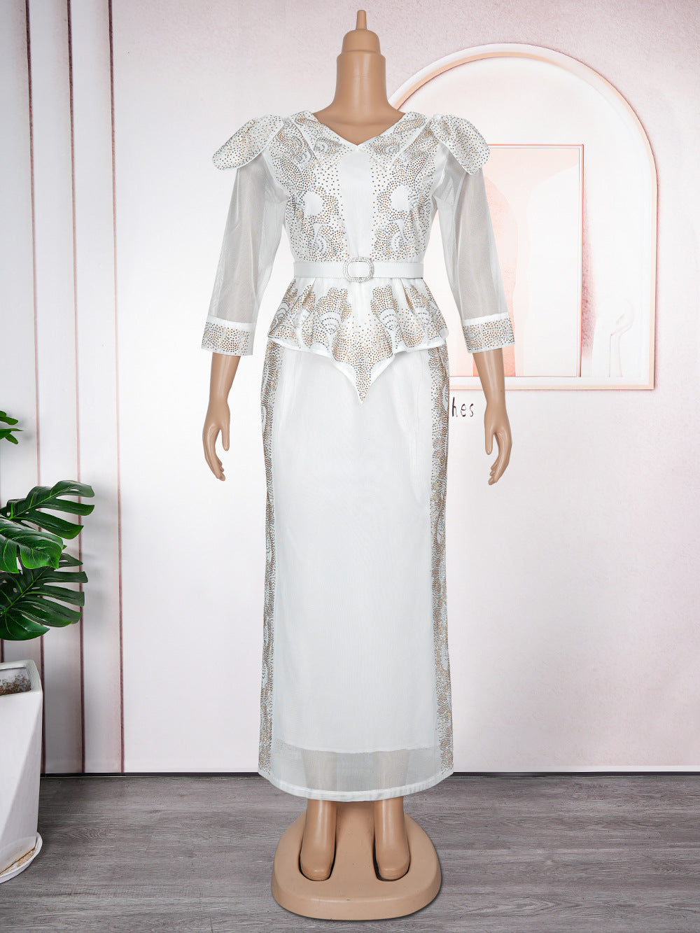 Plus Size African Women beaded party dress 9