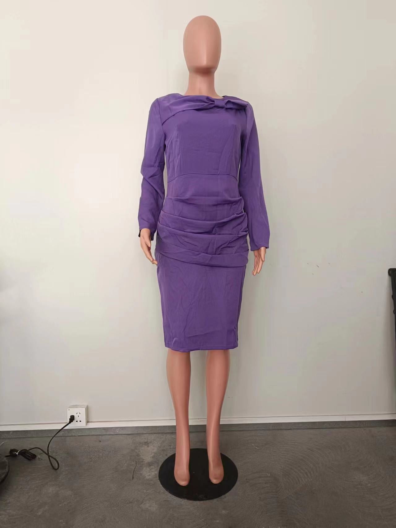 Women Solid Long Sleeve Patchwork Dress 15