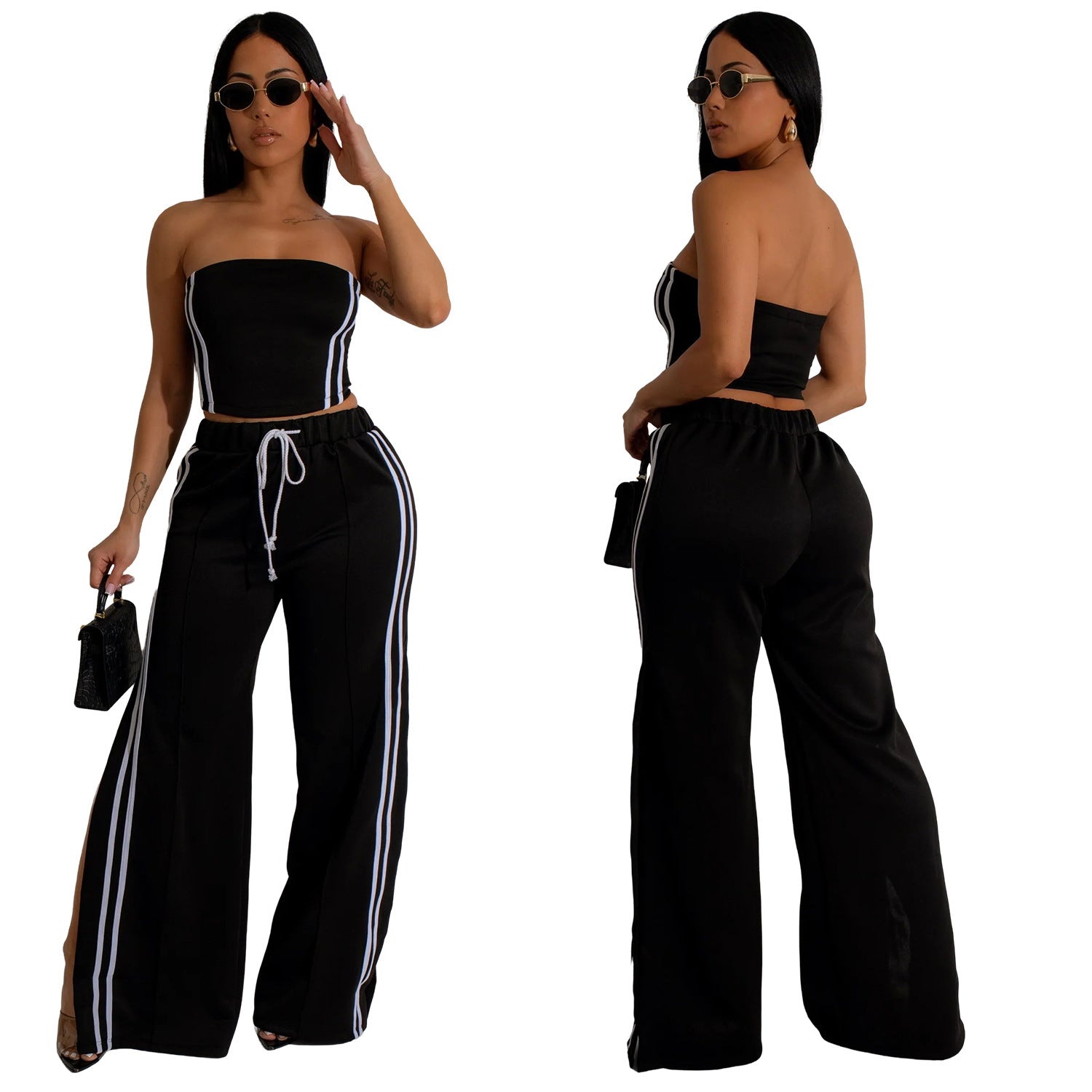 Women Summer Sexy Strapless Top and Two-Piece Pants Set