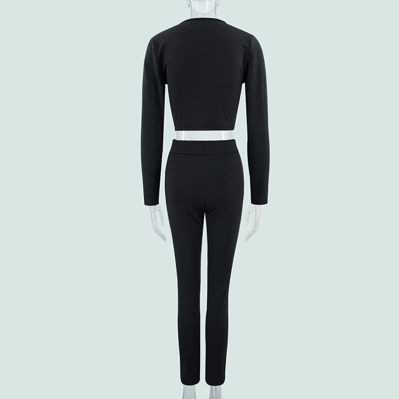 Women Fall Round Neck Long-Sleeved Top and Pants Two-Piece Set 12