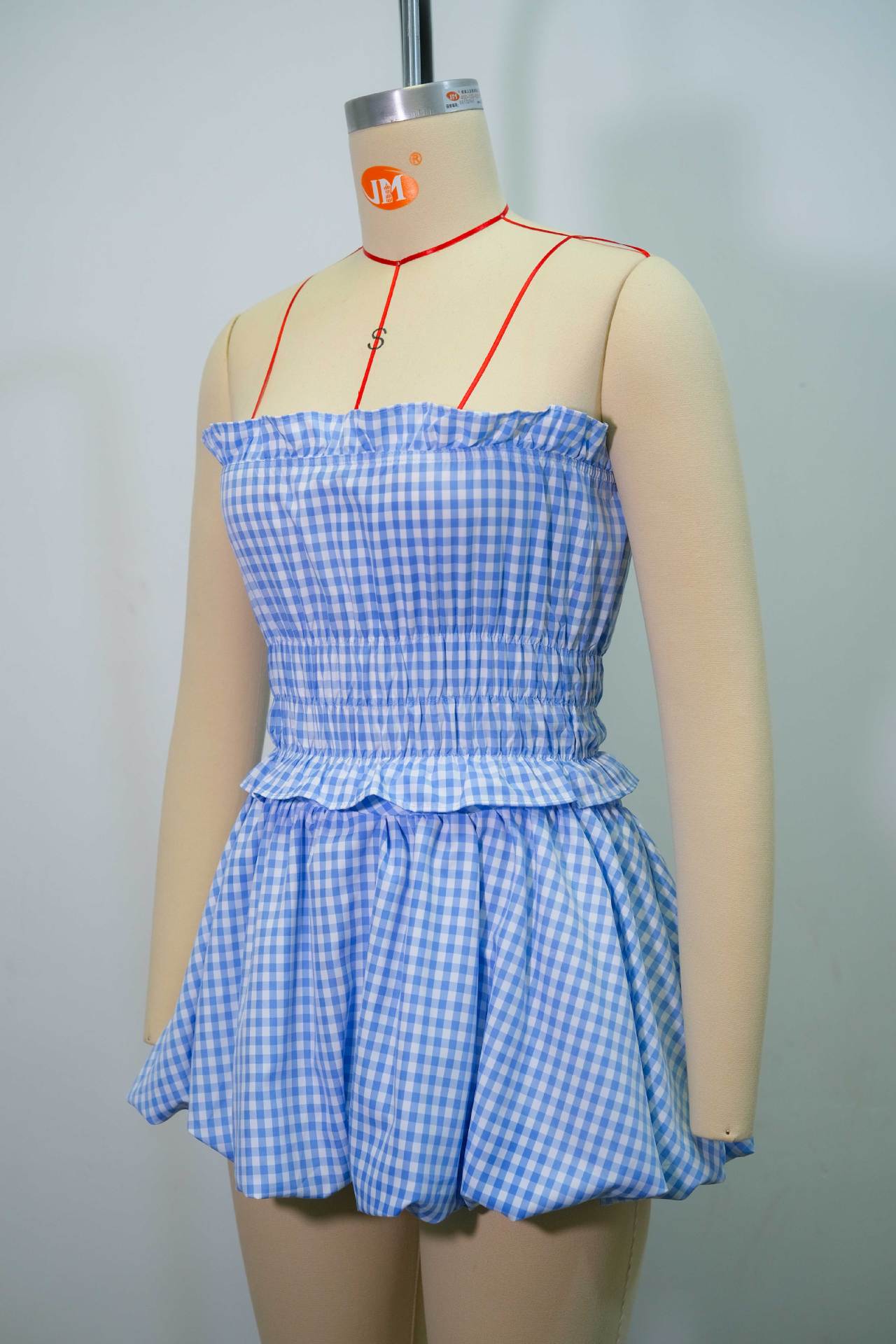 Fall Striped Strapless Puff Sleeve Top & Flared Skirt Set 7