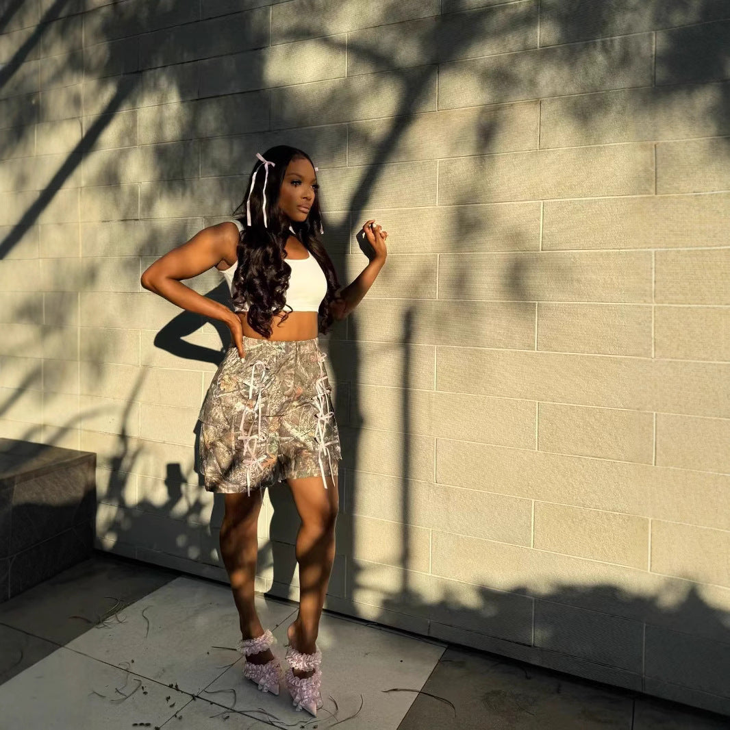 Street camouflage print loose straight casual pants knee-length shorts 4