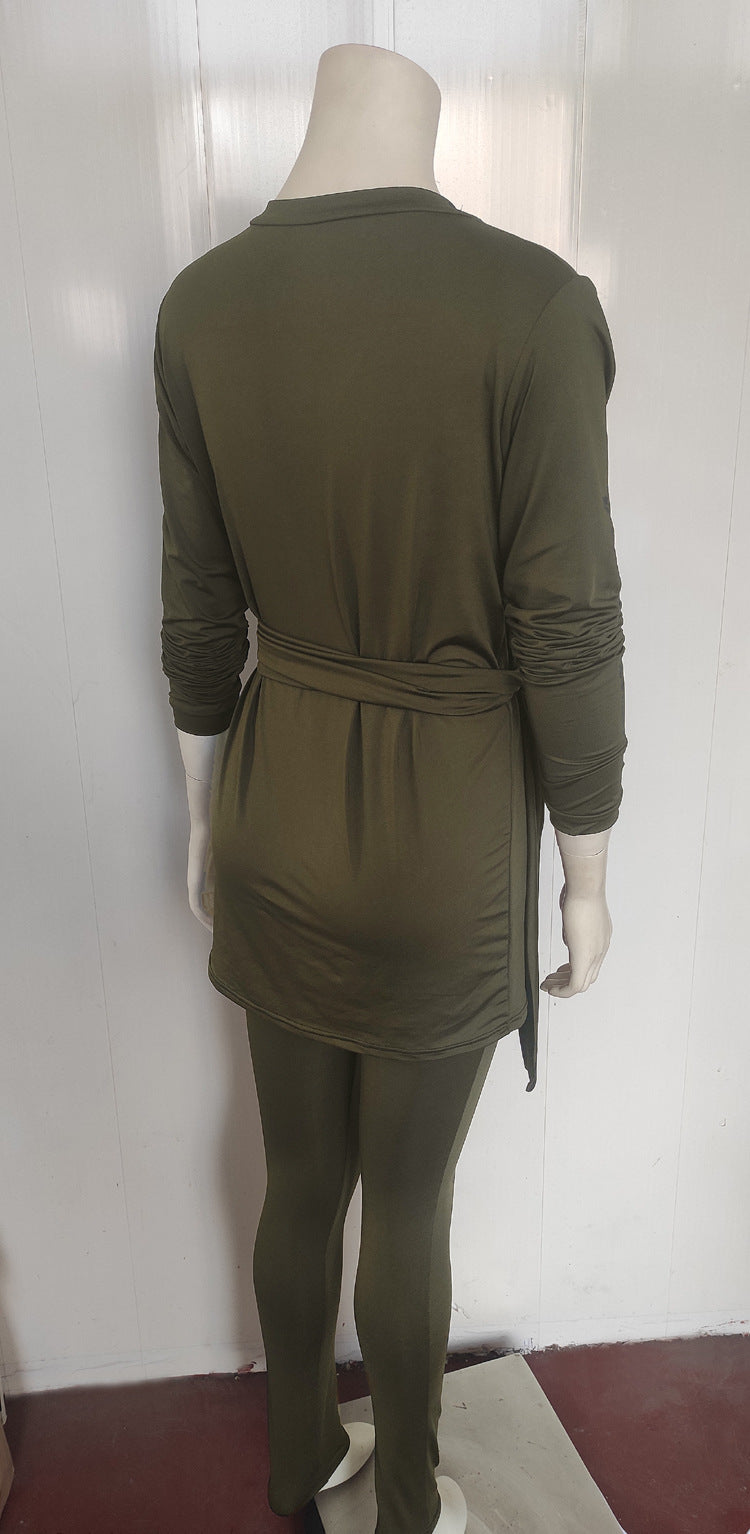 Women Fall and Winter Lace-up Top Long Pants Casual two-piece set 14