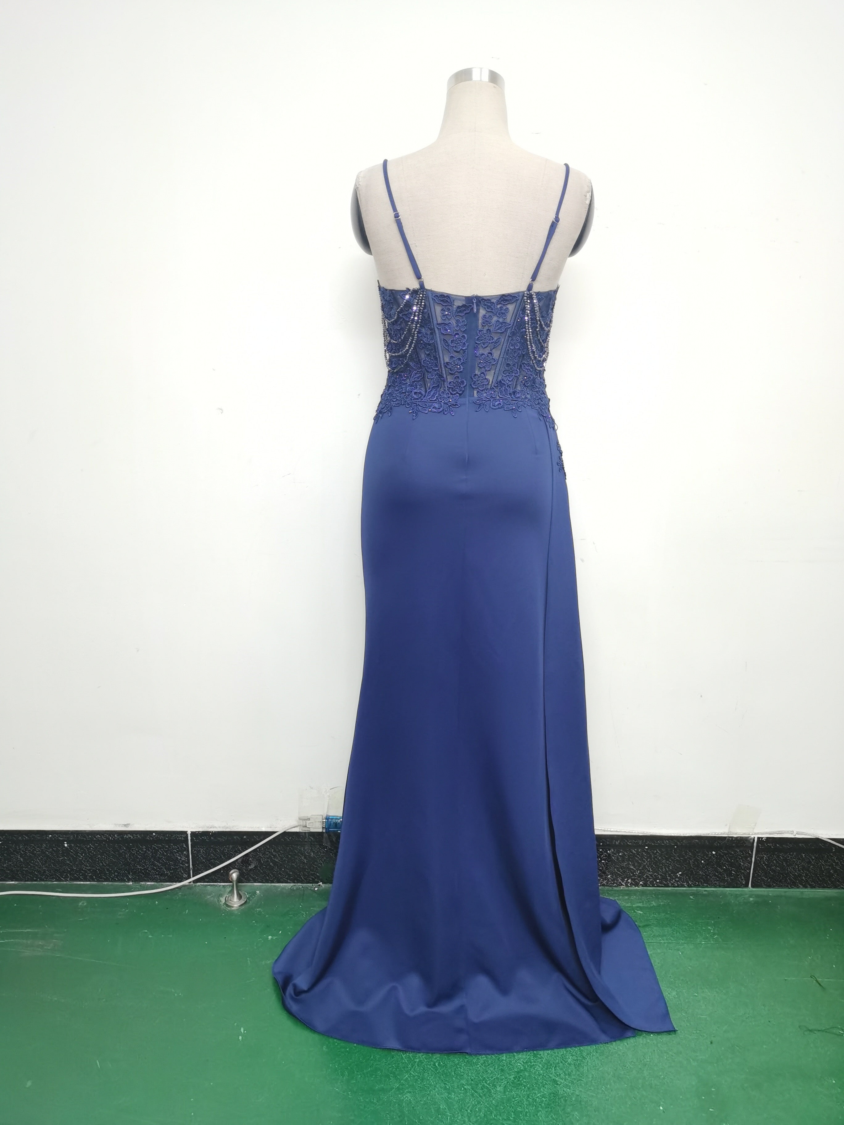 Women Beaded Flowered Fishbone Beaded Evening Dress 22