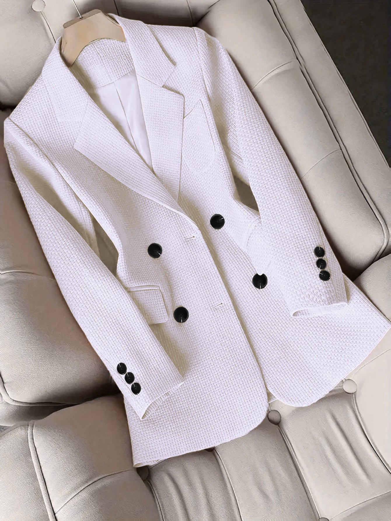 Women Turndown Collar Retro Elegant Career Button Blazer 6