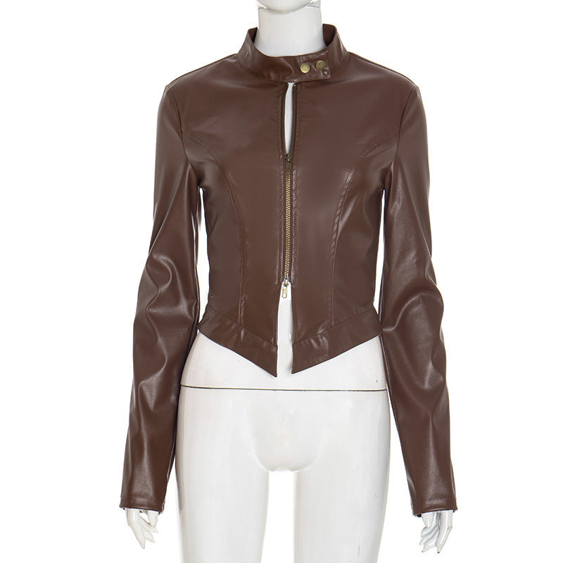 Women Fall/Winter Pu-Leather Long-Sleeved Zipper Jacket 6