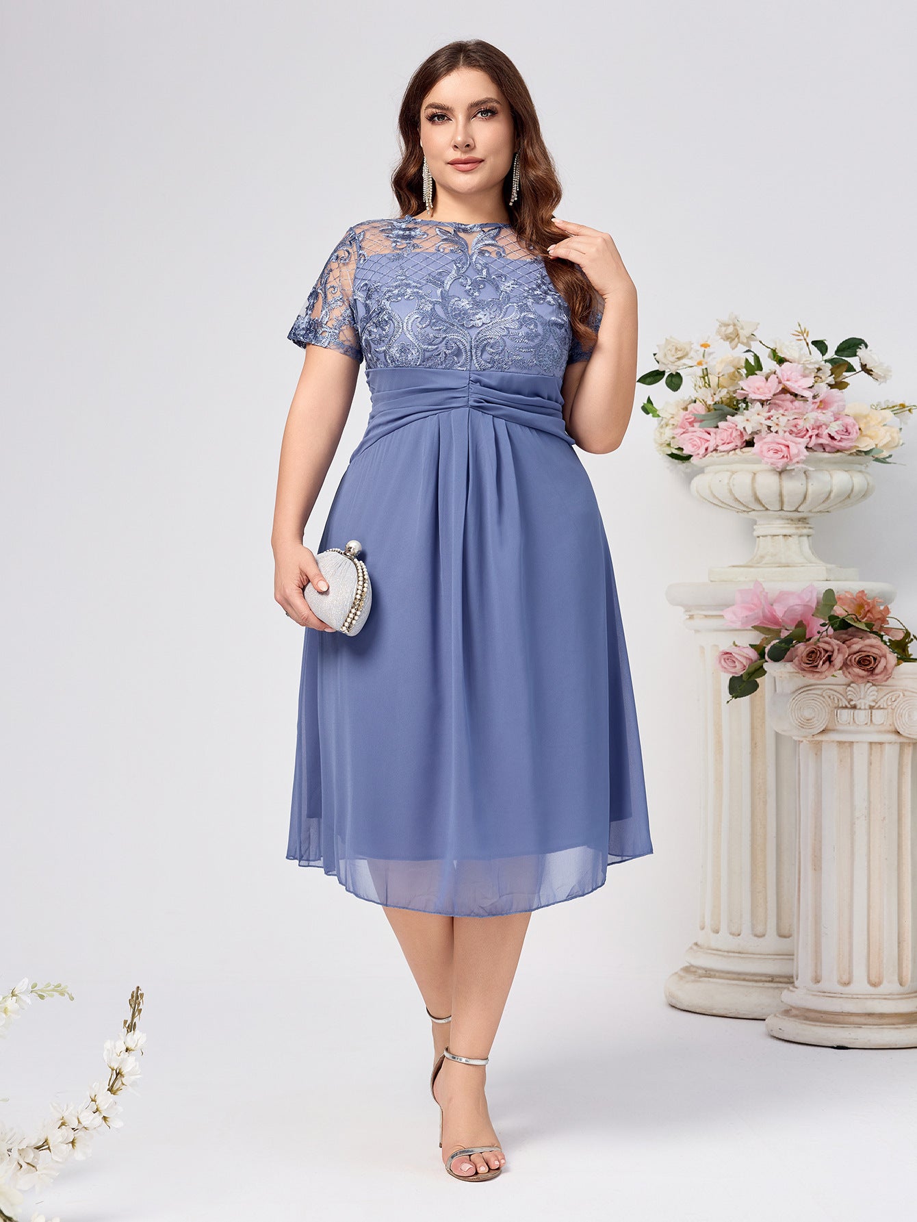 Plus Size Lace Chiffon Dress Elegant Women’s Gown 6